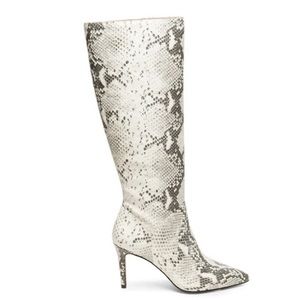 Steve Madden White and Gray Snake-Print Knee Boots - NO BOX